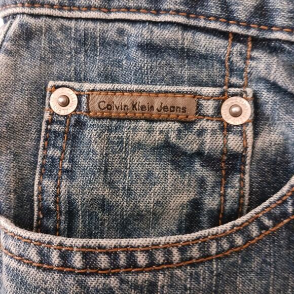 VNT Calvin Klein Jeans Women's Size 2 L32 Blue Boot HIGH RISE Denim LEATHER Tab - Picture 6 of 16